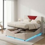 Lit coffre 160x200, lit double avec rangement hydraulique et �clairage led, lit adulte en velours, design ...