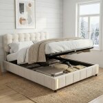 Lit coffre 160x200, �clairage led capteur, lit double capitonn� avec t�te de lit nuage design, lit adulte ...