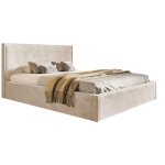 Lit coffre 160x200 kyoto avec rangement - lit rembourr� avec tissu velvet, sommier � lattes - beige (amor ...