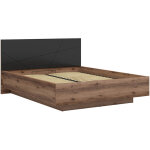 Lit coffre 160x200 avec sommier et rangement, coloris ch�ne delano / noir mat - longueur 206 x profondeur ...