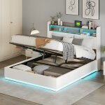 Fortuna lai ? lit coffre 160x200 cm velours blanc ? t�te de lit avec rangement led ? double �clairage ...
