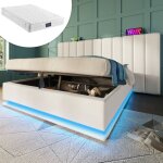 Lit coffre 160x200cm, lit double led avec matelas, tte de lit allonge, sans chevets, lit adulte, simili ...