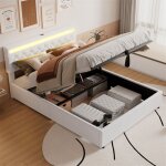 Fortuna lai - lit coffre 160x200cm, lit double rembourr avec sommier  lattes et tte de lit led avec ...