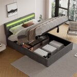 Fortuna lai - lit coffre 160x200cm, lit double rembourr avec sommier  lattes et tte de lit led avec ...