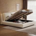 Lit coffre 180 x 200 cm - lit 2 places, avec sommier � lattes et t�te de lit rembourr�e, en polaire boucl� ...