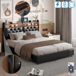 Lit coffre 180x200 cm, 2 places, avec led, rangement, tête de lit de usb, capitonné en similicuir, sommier ... Lit coffre 180x200 cm, 2 places, avec led, rangement, tête de lit de usb, capitonné en similicuir, sommier ...