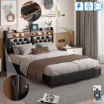 Lit coffre 180x200 cm, 2 places, avec led, rangement, t�te de lit de usb, capitonn� en similicuir, sommier ...