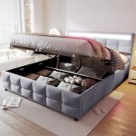 Wishdor - lit coffre 180x200 cm, lit adulte, lit capitonné gris avec tête de lit led, sommier à lattes, ... Wishdor - lit coffre 180x200 cm, lit adulte, lit capitonné gris avec tête de lit led, sommier à lattes, ...