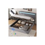 Wishdor - lit coffre 180x200 cm lit adulte avec t�l�commande lumi�re led, prises usb et type - c, sans ...