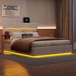 Lit coffre 180x200 cm clairage led, tte de lit relevable, structure en mtal, sommier  lattes, cuir ...