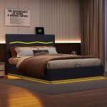 Lit coffre 180x200 cm clairage led, tte de lit relevable, structure en mtal, sommier  lattes, cuir ...