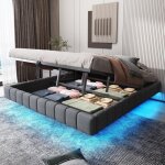 Lit coffre 180x200 cm, lit de rangement 140x200, cadre flottant hydraulique, avec espace de stockage, ...