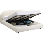 Lit coffre 180x200 cm avec t�te de lit matelass�e en tissu boucl� beige - madisson