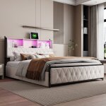 Lit coffre 180x200 cm avec tiroirs, lit 2 personnes avec rangement, 4 tiroirs, clairage led, chargement ...