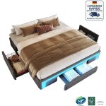Lit coffre 180x200 cm / lit avec tiroirs - led + 3 tiroirs de rangement - minimaliste / �pur� - gris