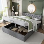 Modernluxe - lit coffre 180x200 cm en velours avec sommier à lattes - gris Modernluxe - lit coffre 180x200 cm en velours avec sommier à lattes - gris