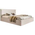 Lit coffre 180x200 kyoto avec rangement - lit rembourr� avec tissu boucl�, sommier � lattes - beige (anthology ...