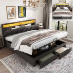 Lit coffre 180x200 avec sommier, lit double, lit adulte, led rglable, rangement pour la tte de lit, ...
