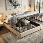 Lit coffre 180x200 avec sommier � lattes, lits hydraulique avec 2 tiroirs, lit double capitonn� avec ...