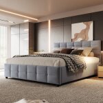 Lit coffre 180x200cm t�te capitonn�e velours rembourr� rangement hydraulique gris (sans matelas)