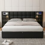 Lit coffre 180x200cm tissu en similicuir - avec port usb?recharge sans fil et led - avec sommier � lattes ...