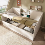 Lit coffre 90x190 cm lit banquette hydraulique - 2 niches et usb - type - c - sommier inclus - lit simple ...