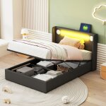 Lit coffre 90x200 cm, lit capitonn avec led, lecteur bluetooth et chargement usb, lit enfant avec sommier ...