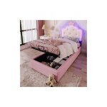 Lit coffre 90x200 cm lit enfant avec t�te de lit couronne, �clairage led t�l�command�, sommier � lattes, ...