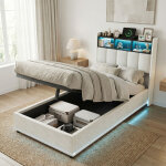 Lit coffre 90x200 cm, lit simple, t�te de lit avec rangement compartiments, charge usb / c, sommier � ...