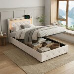 Lit coffre 90x200, lit double avec �clairage led rgb et ports usb / type - c, lit adulte avec sommier, ...