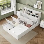 Hauss spole - lit coffre adulte 140200 cm avec port usb, tte de lit rangement, mdf, sans matelas, blanc ...