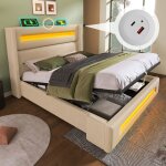 Lit coffre adulte 140�200cm, lit ado led, hydraulique, usb + type - c, sommier tapissier, sans matelas, ...