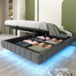 Lit coffre adulte 140�200cm, hydraulique, avec led, sommier � lattes tapiss�, sans t�te de lit, sans ...