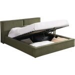 Lit coffre adulte 140x190 cm avec sommier et t�te de lit matelass�e en velours c�tel� vert kaki - arno ...