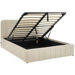 Homifab - lit coffre adulte 140x190 cm avec t�te de lit capitonn�e en velours beige - ava