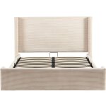 Lit coffre adulte 140x190 cm avec t�te de lit capitonn�e en velours c�tel� beige - elma