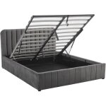 Homifab - lit coffre adulte 140x190 cm avec tte de lit capitonne en velours gris - ava