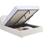 Lit coffre adulte 140x190 cm avec t�te le lit matelass�e en tissu boucl� beige - suzon