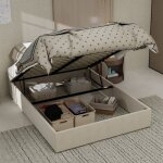 Lit coffre adulte 140x200 cm, lit double capitonn� avec sommier relevable hydraulique, sans t�te de lit ...