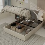 Lit coffre adulte 140x200 cm, lit double, hydraulique, sommier � lattes, sans t�te de lit, sans matelas, ...
