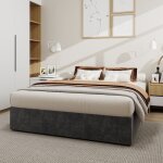 Lit coffre adulte 140x200 cm, hydraulique, lit double tapiss�, sommier � lattes, sans matelas et t�te ...