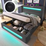 Lit coffre adulte 160×200cm, lit ado led, hydraulique, usb + type - c, sommier tapissier, sans matelas, ... Lit coffre adulte 160×200cm, lit ado led, hydraulique, usb + type - c, sommier tapissier, sans matelas, ...