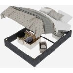 Lit coffre adulte 160x200 cm, lit double capitonn� avec sommier relevable hydraulique, sans t�te de lit ...