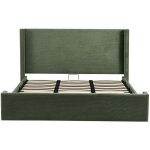 Lit coffre adulte 160x200 cm avec t�te de lit capitonn�e en velours c�tel� vert kaki - elma