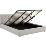 Lit coffre adulte 180x200 cm avec tête de lit matelassée en tissu beige et sommier - tina Lit coffre adulte 180x200 cm avec tête de lit matelassée en tissu beige et sommier - tina