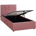 Homifab - lit coffre adulte 90x190 cm avec tte de lit matelasse en velours rose et sommier - tina