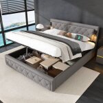 Lit coffre lit adulte capitonn hydraulique 180 x 200 cm avec downlight et interface usb, tte de lit ...