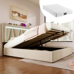 Lit coffre lit adulte lit double 160 x 200 cm avec fonction de charge usb type c et éclairage led, en ... Lit coffre lit adulte lit double 160 x 200 cm avec fonction de charge usb type c et éclairage led, en ...
