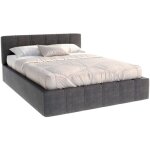 Lit coffre atlanta 160 x 200 cm avec sommier  lattes relevable gris fonc