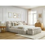 Lit coffre mont - blanc + bout de lit mont - blanc 180x200 + bout de lit 140 beige - bobochic